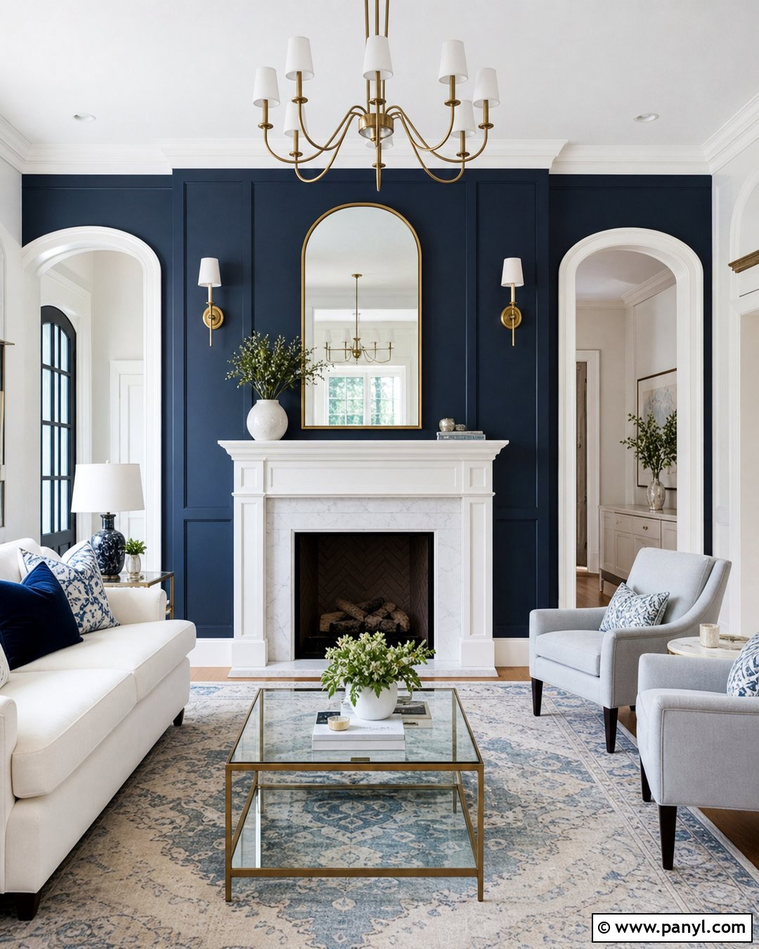 Navy Blue Fireplace Wall With White Mantel - 25 Navy Blue Fireplace Wall Ideas