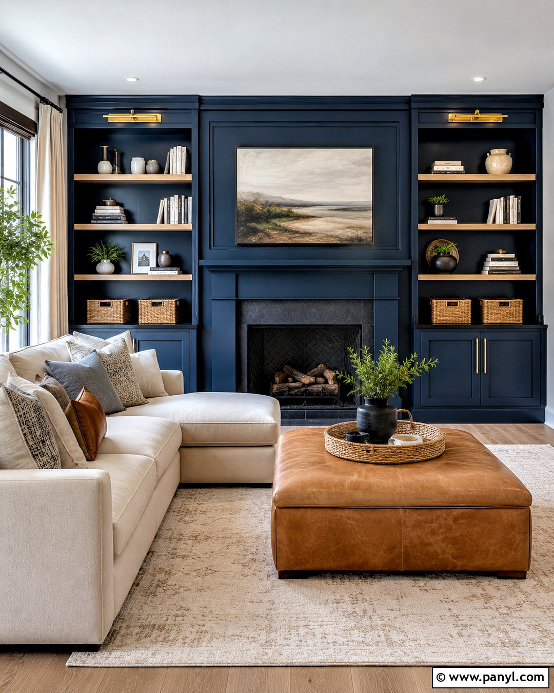 Navy Blue Fireplace With Built-In Shelves - 20 navy blue fireplace ideas