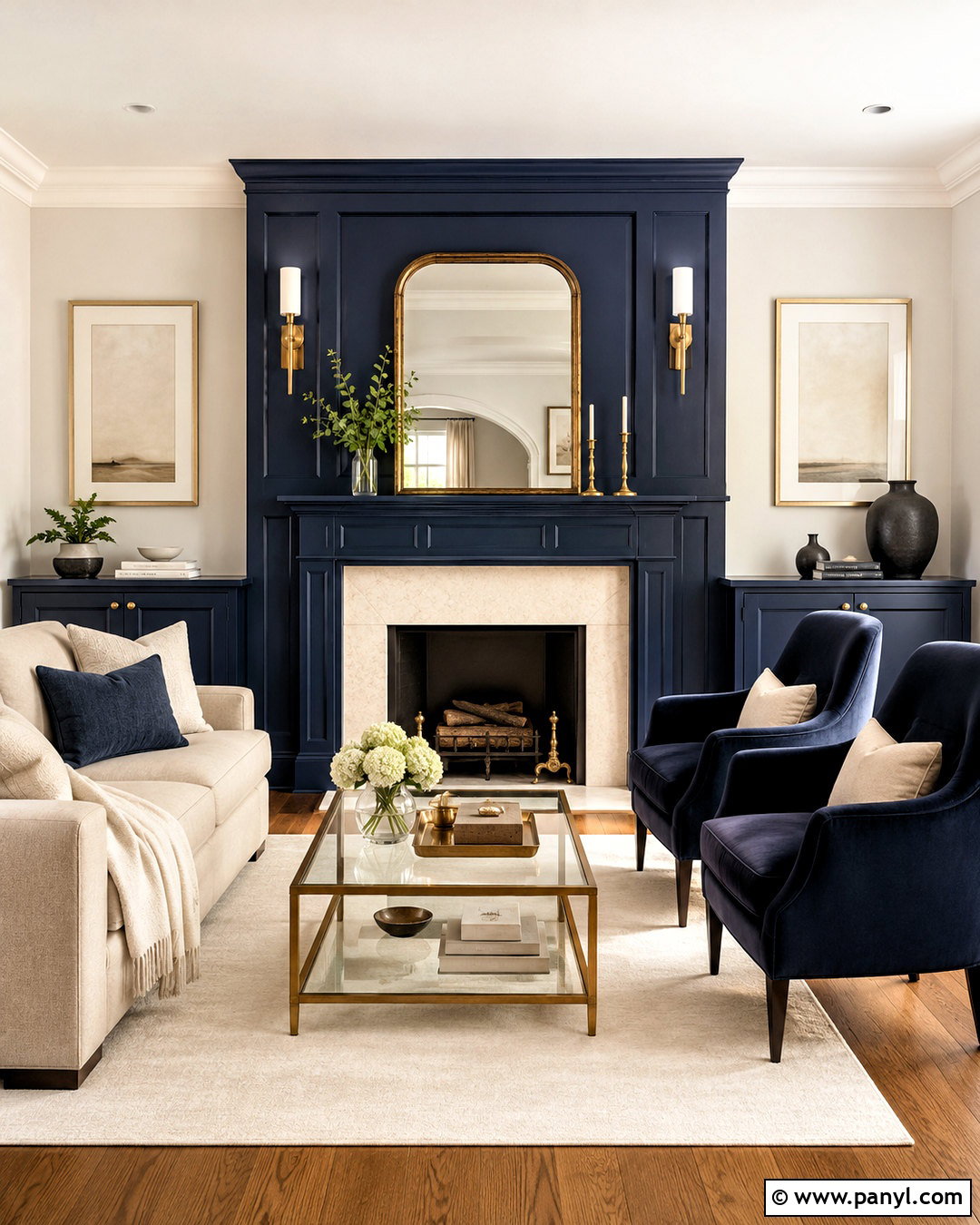 Navy Blue Fireplace With Gold Accents - 20 navy blue fireplace ideas