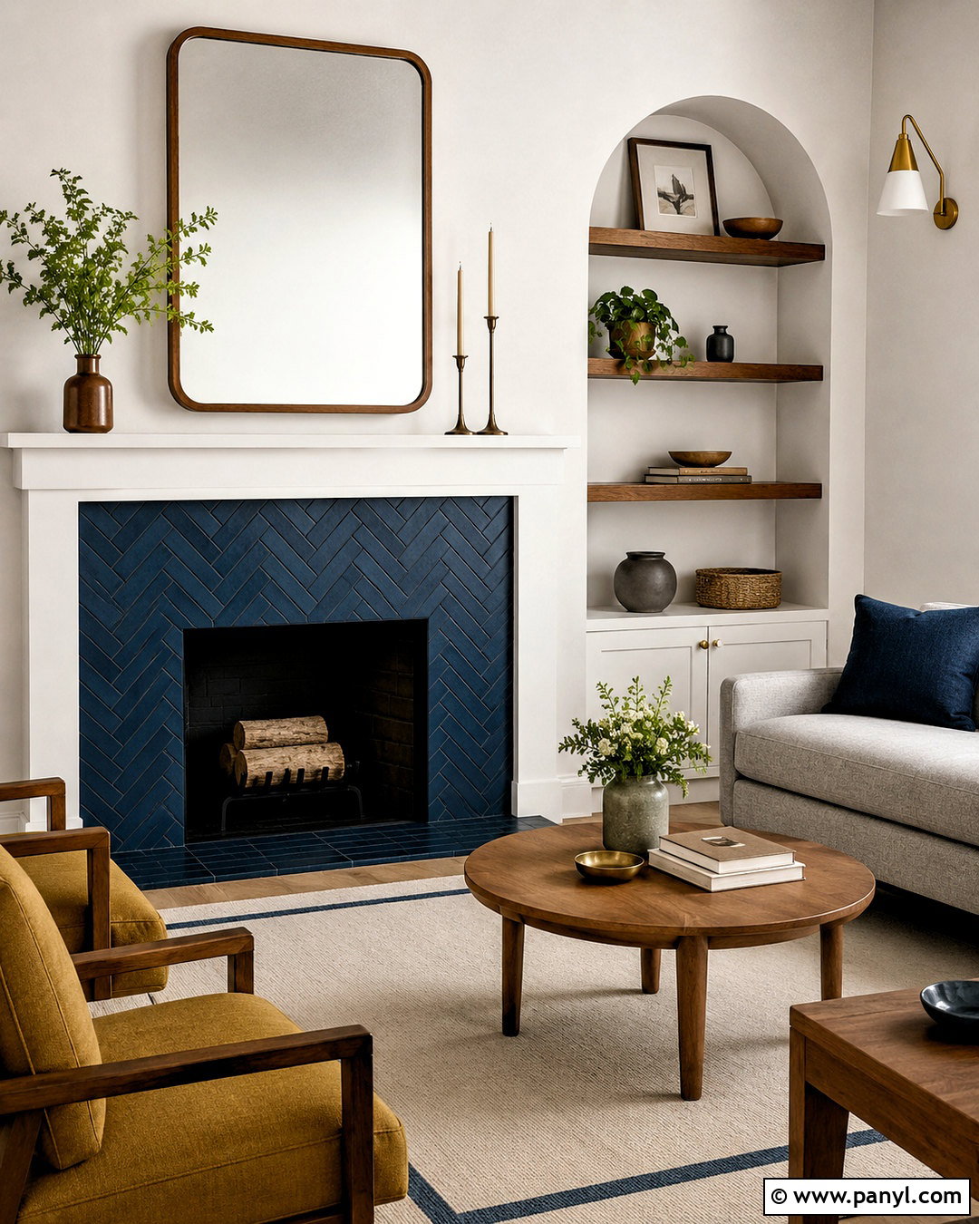 Navy Blue Fireplace With Herringbone Tile - 20 navy blue fireplace ideas
