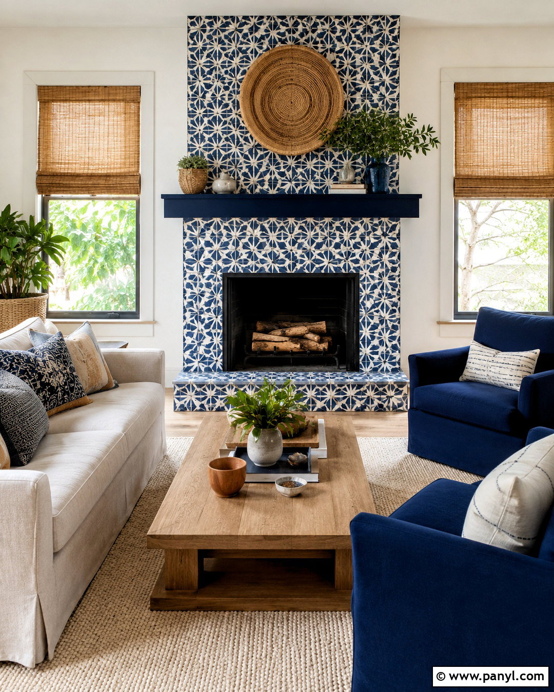 Navy Blue Fireplace With Patterned Tile - 20 navy blue fireplace ideas