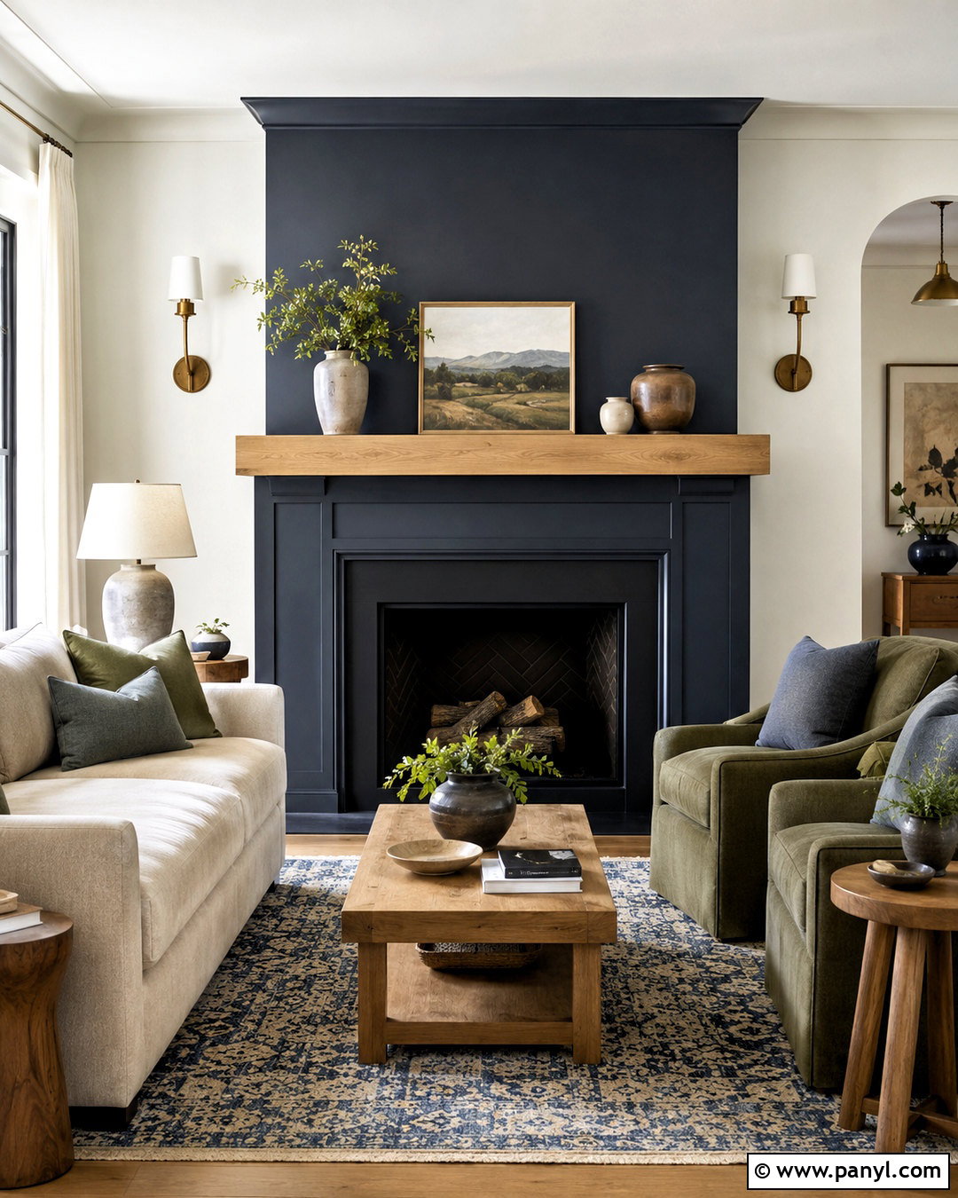 Navy Blue Fireplace With Wood Mantel - 20 navy blue fireplace ideas
