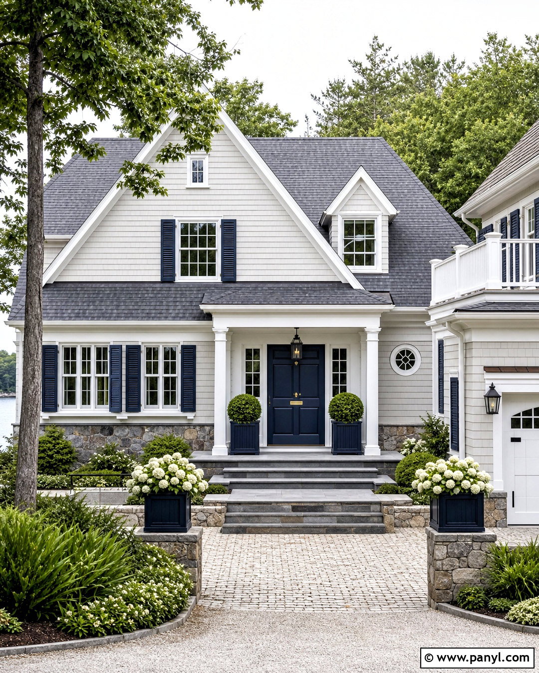 Navy Blue Front Door With Gray House - 20 grey house door color ideas