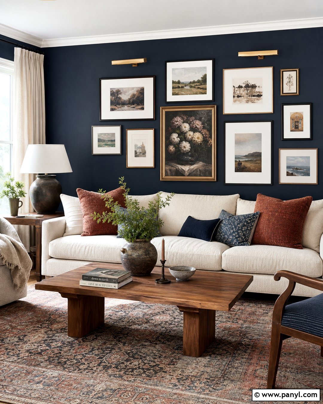 Navy Blue Gallery Wall - 35 navy blue accent wall living room ideas