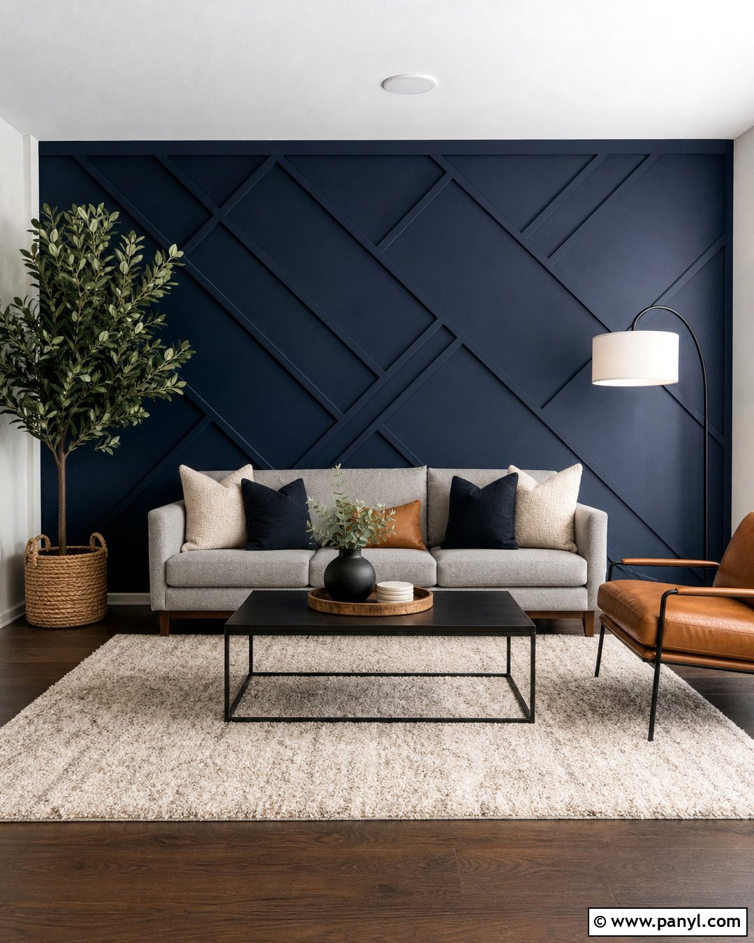 Navy Blue Geometric Accent Wall - 35 Navy Blue Accent Wall Ideas