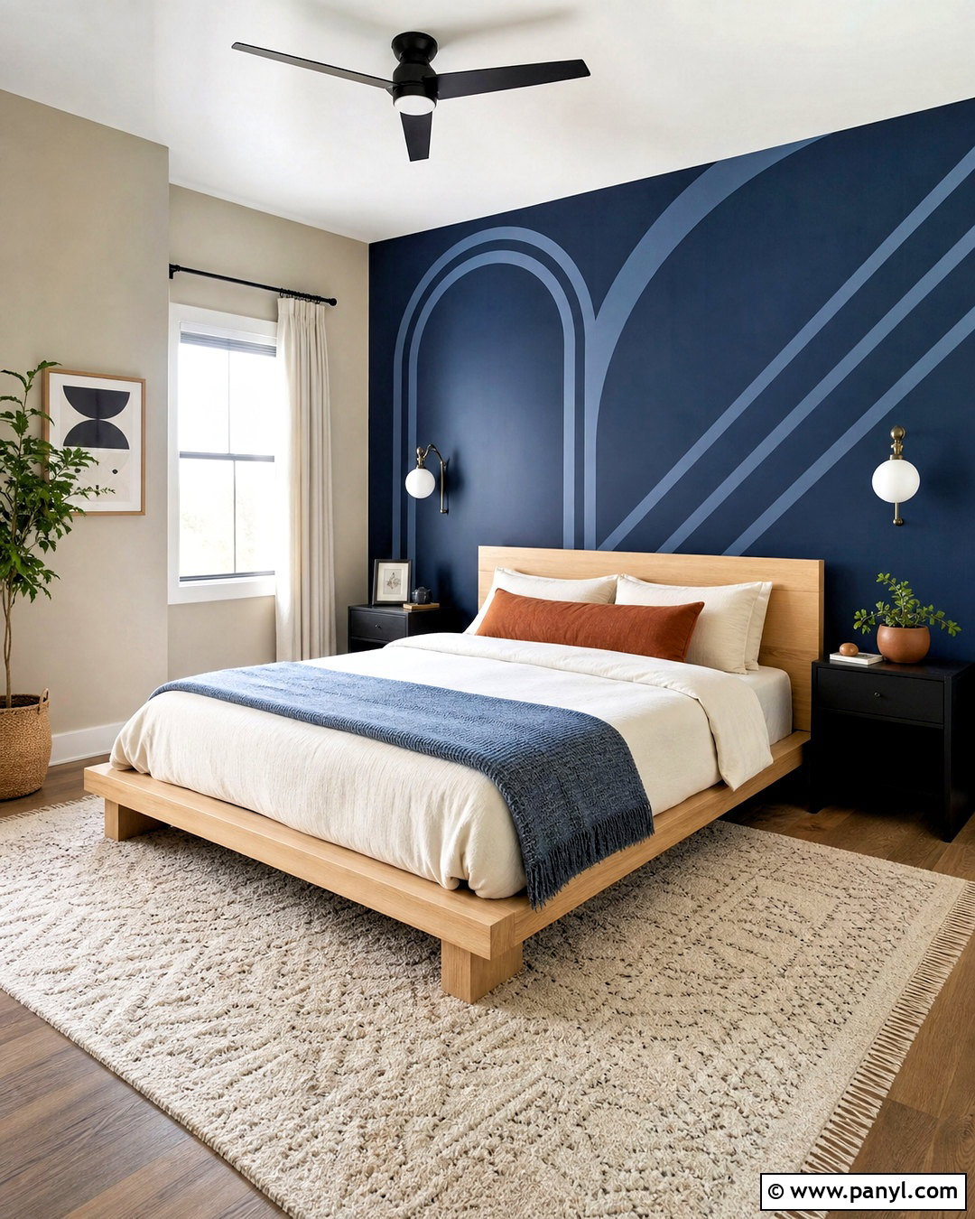 Navy Blue Geometric Accent Wall - 20 navy blue accent wall bedroom ideas
