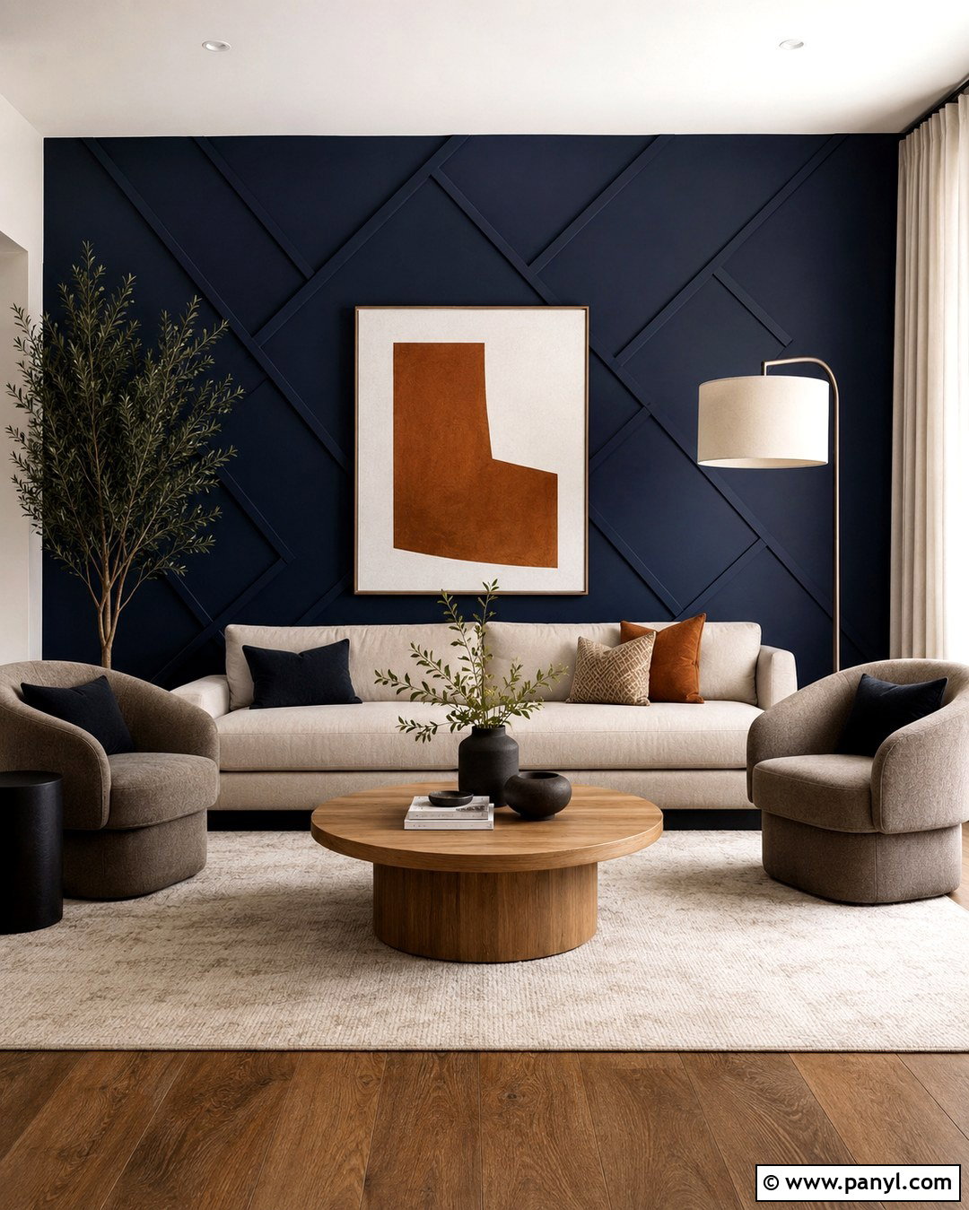 Navy Blue Geometric Wall - 20 Navy Blue Statement Wall Ideas