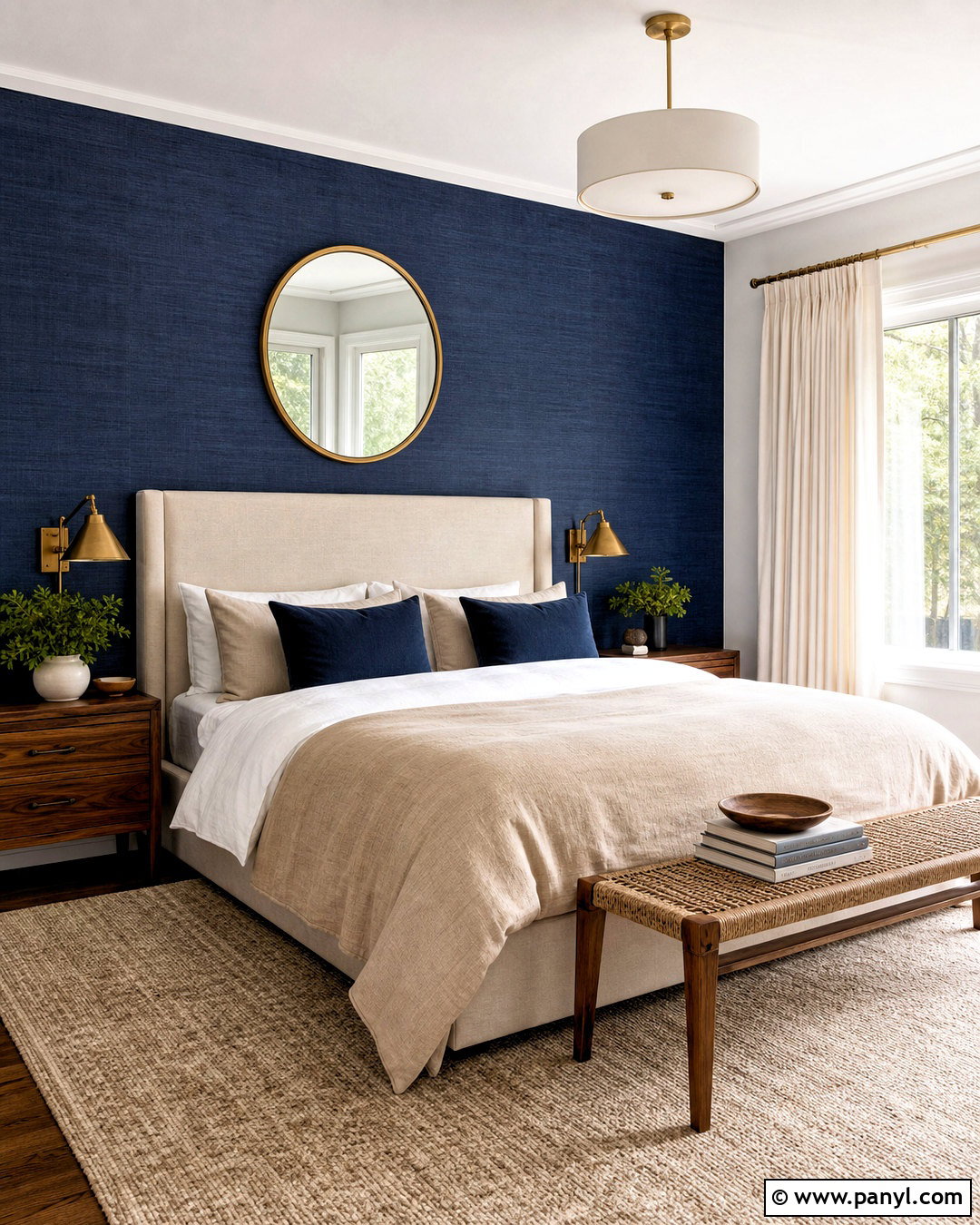 Navy Blue Grasscloth Accent Wall - 20 navy blue accent wall bedroom ideas