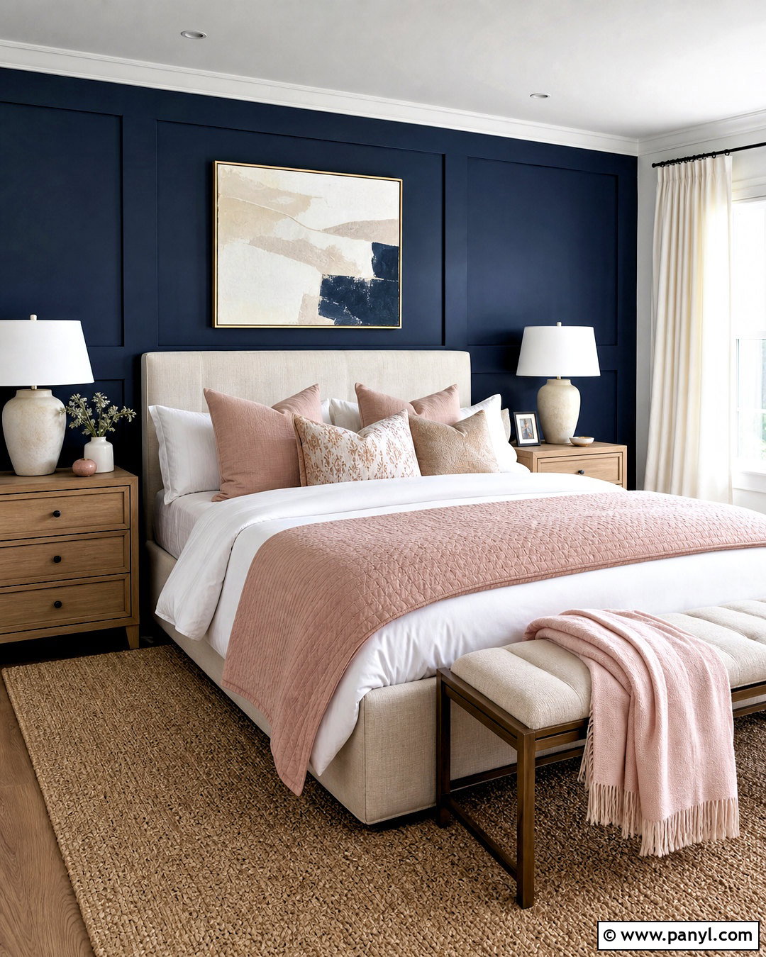 Navy Blue Guest Room With Blush Accents - 20 navy blue wall paint ideas