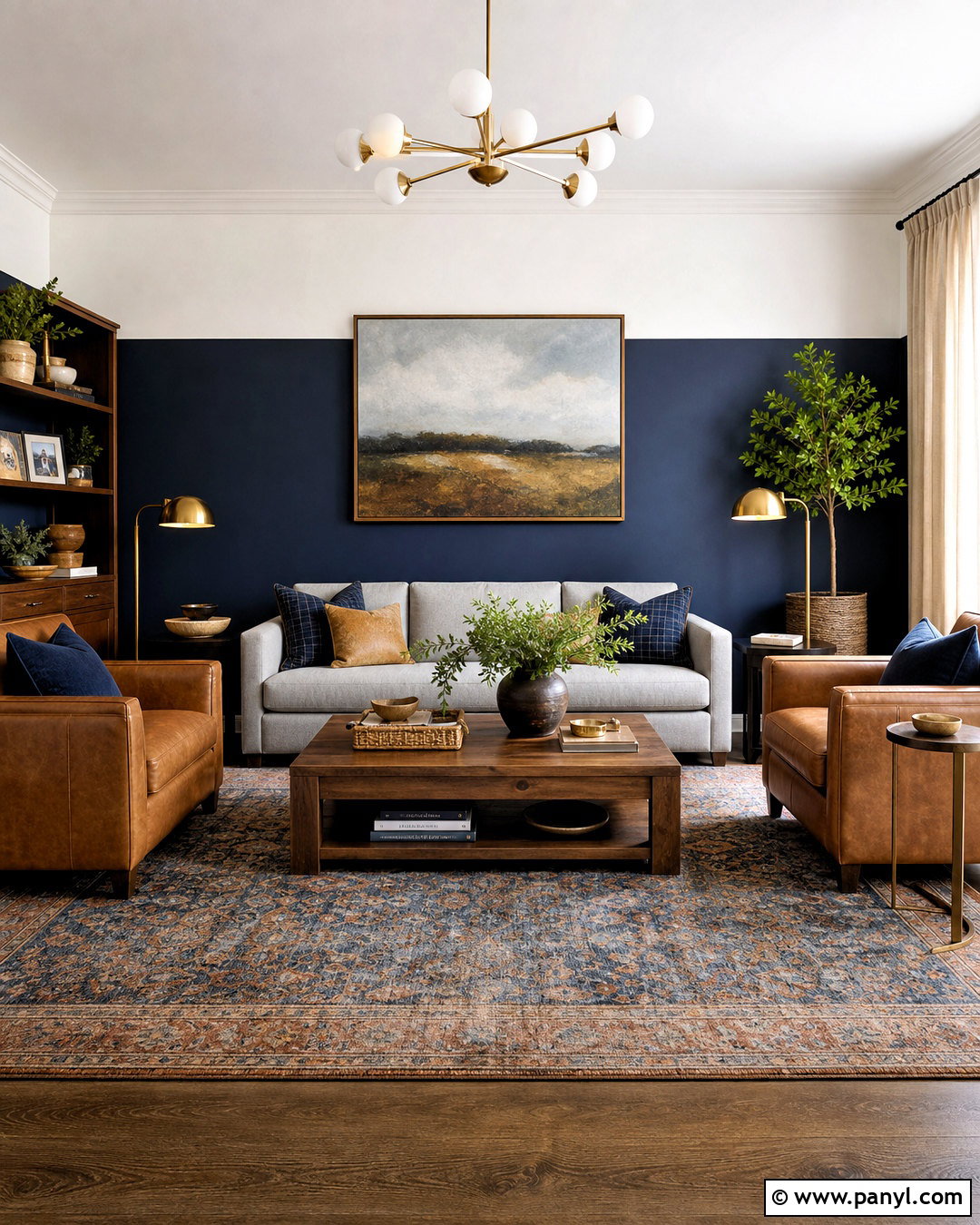 Navy Blue Half Painted Wall Living Room - 20 half painted wall living room ideas