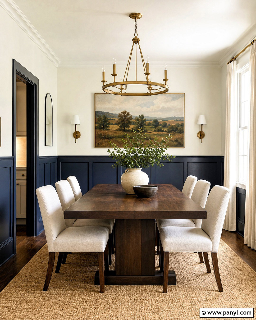 Navy Blue Half Wall Paneling In A Dining Room - 20 half paneled walls