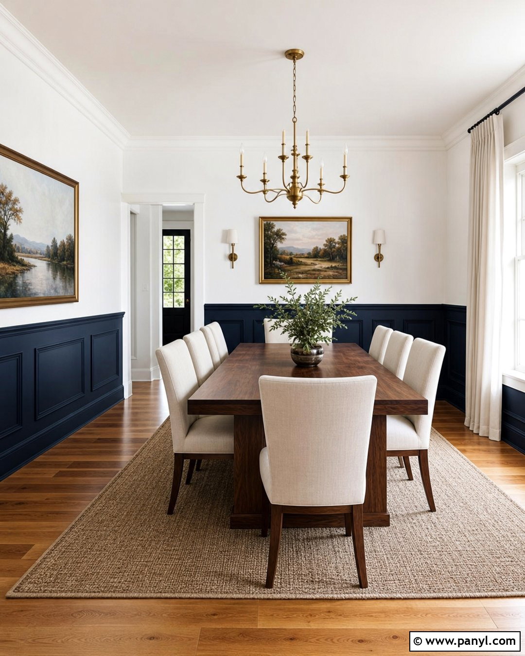 Navy Blue Half Wall With Crisp White - 25 Half Wall Color Ideas