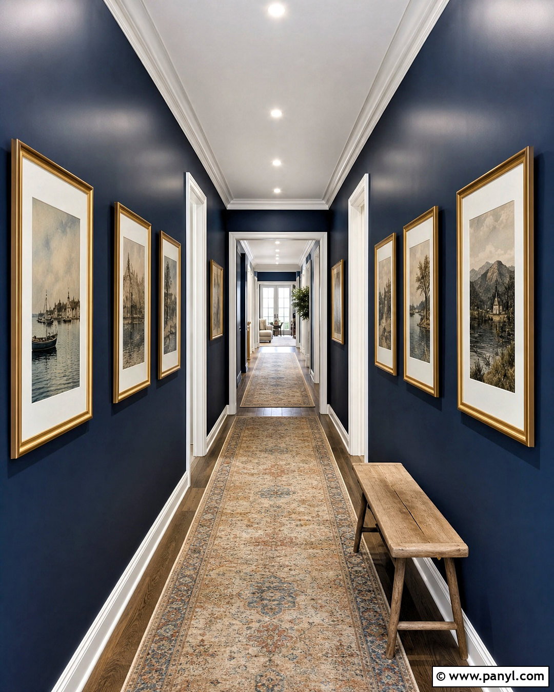 Navy Blue Hallway With Gallery Wall - 20 navy blue wall paint ideas