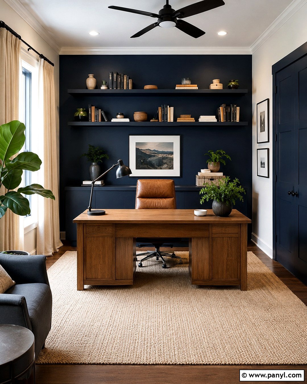 Navy Blue Home Office Wall - 20 Navy Blue Statement Wall Ideas