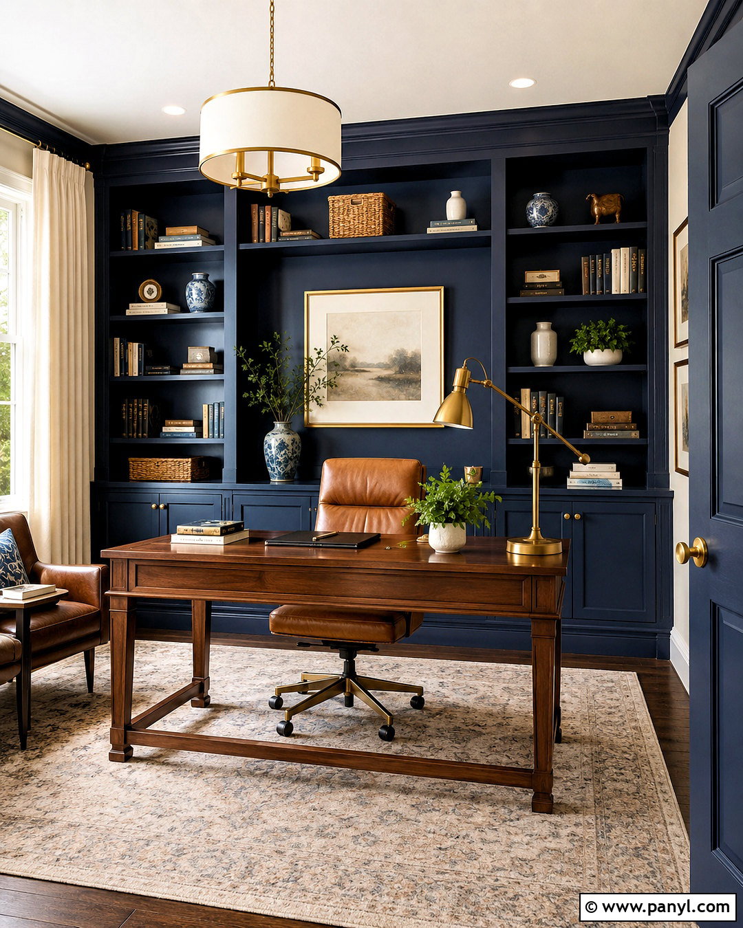 Navy Blue Home Office With Built-Ins - 20 navy blue interior design ideas