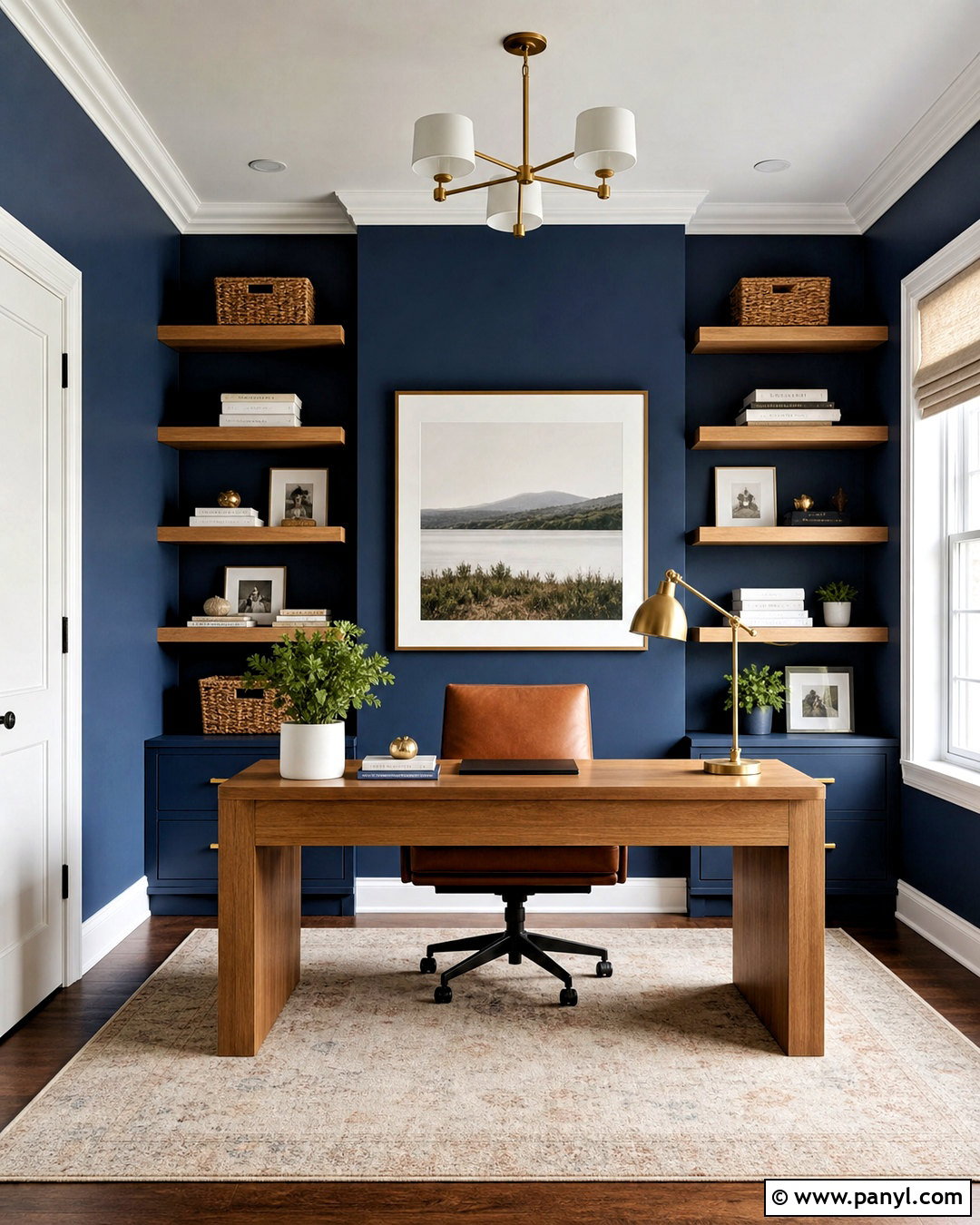 Navy Blue Home Office With Wood Furniture - 20 navy blue wall paint ideas