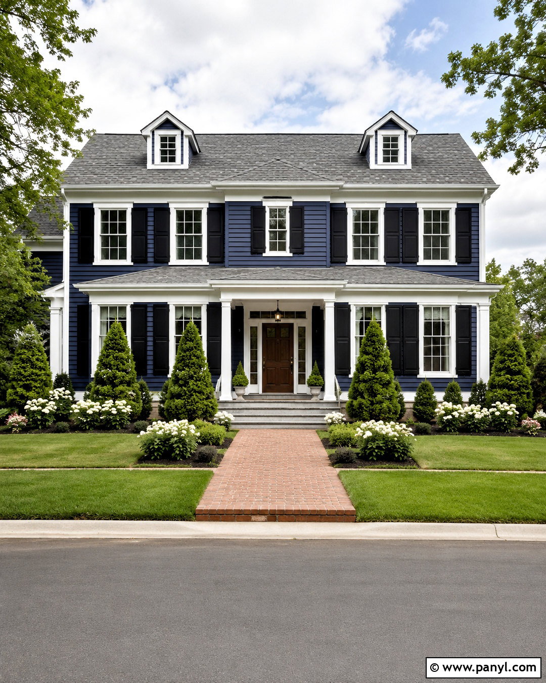 Navy Blue House With White Trim - 20 outside house colour ideas