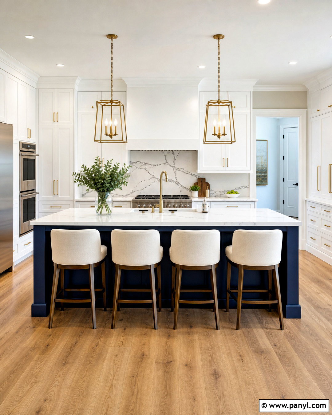 Navy Blue Kitchen Island With Brass Hardware - 20 white kitchen with blue island ideas