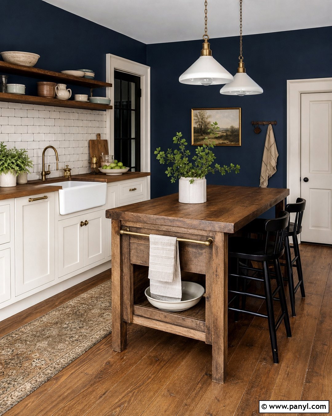 Navy Blue Kitchen Walls In A Farmhouse Kitchen - 30 navy blue kitchen walls