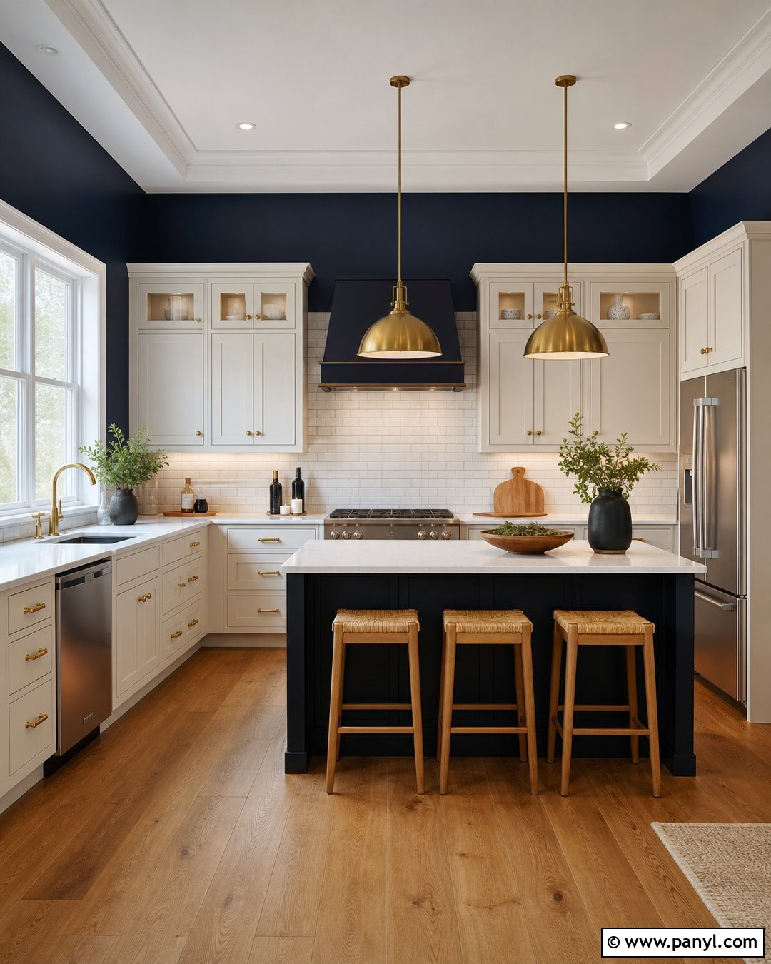 Navy Blue Kitchen Walls With A Black Island - 30 navy blue kitchen walls