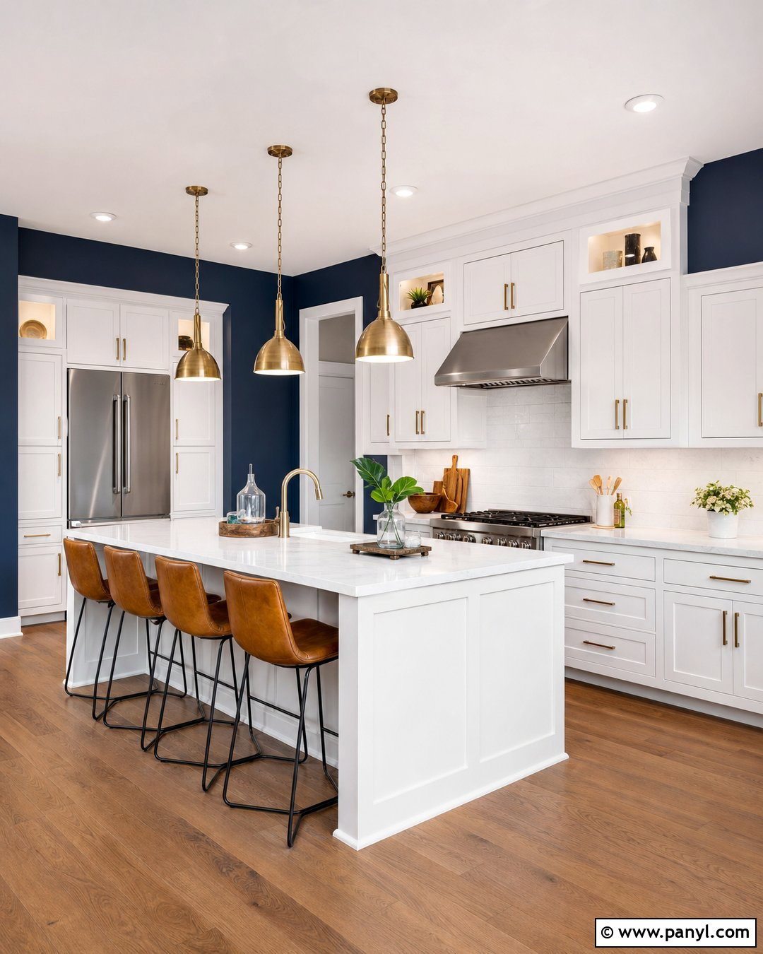 Navy Blue Kitchen Walls With A White Island - 30 navy blue kitchen walls