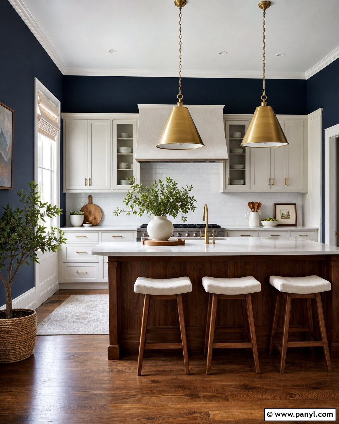 Navy Blue Kitchen Walls With A Wood Island - 30 navy blue kitchen walls