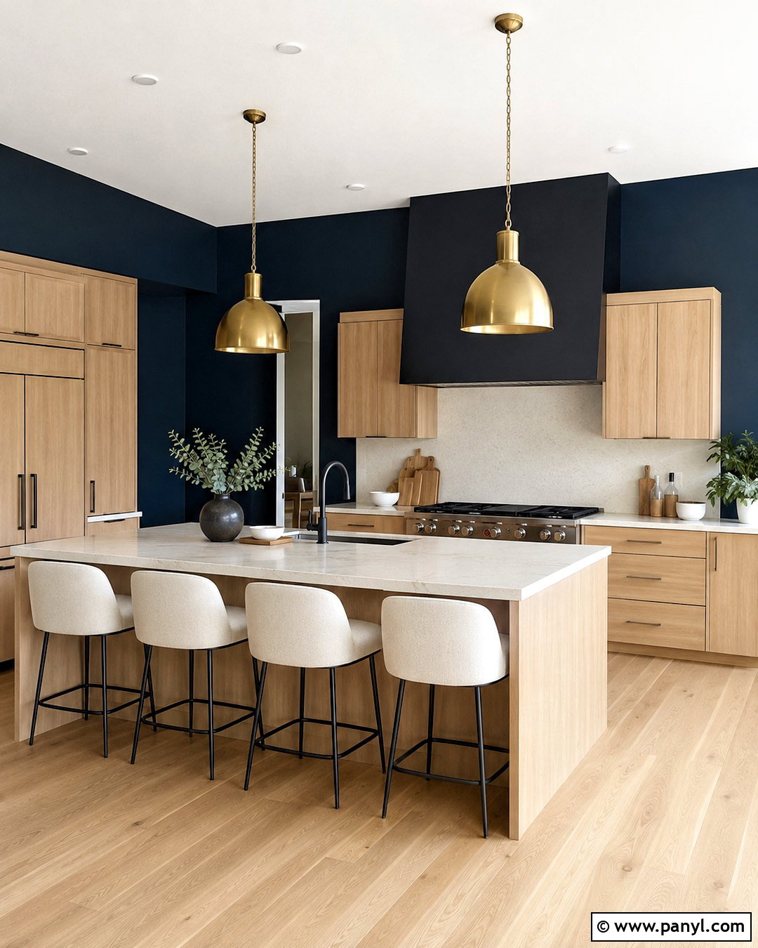 Navy Blue Kitchen Walls With Light Wood Cabinets - 40 kitchen wall color ideas