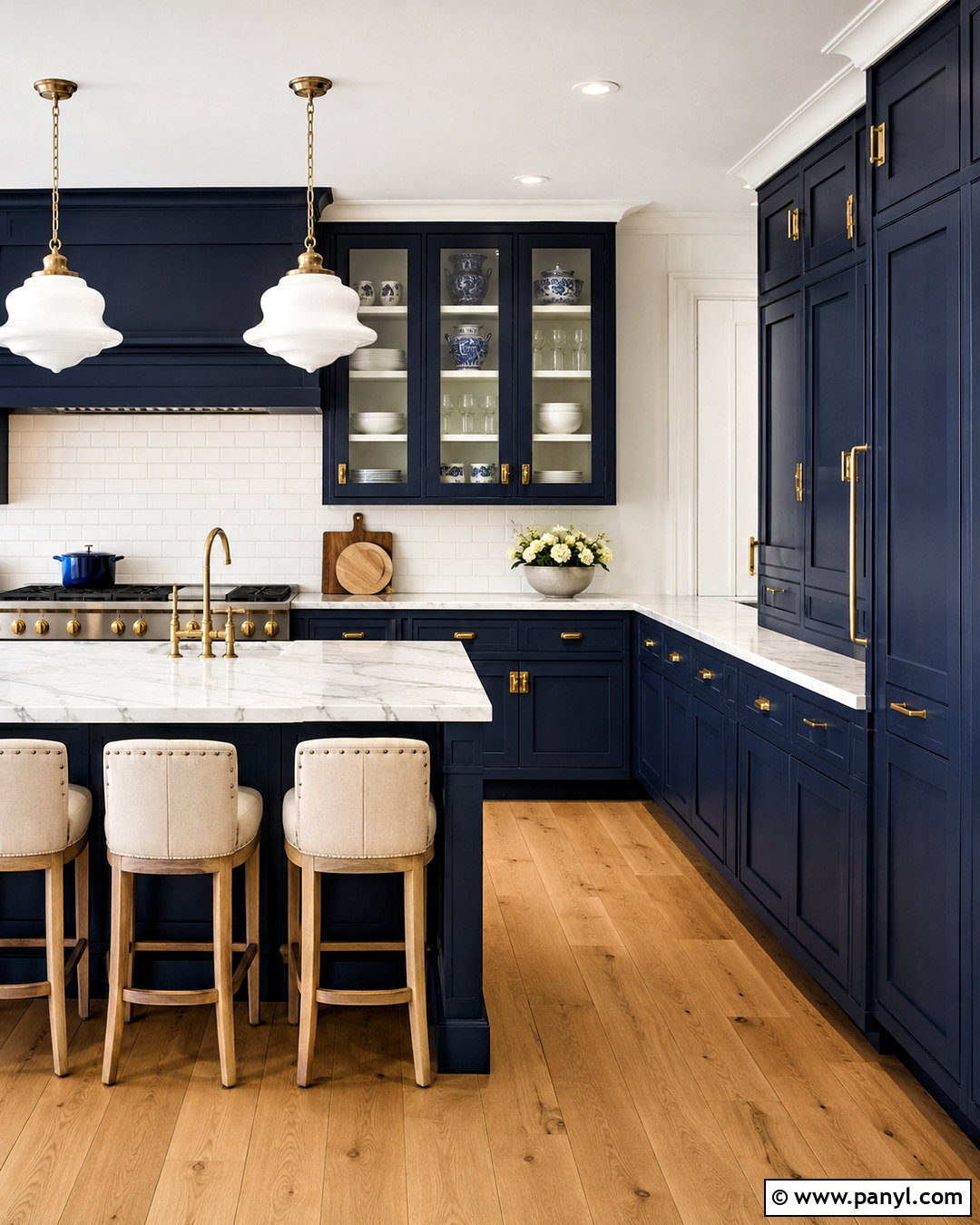 Navy Blue Kitchen With Glass Cabinets - 20 navy blue kitchen decor ideas