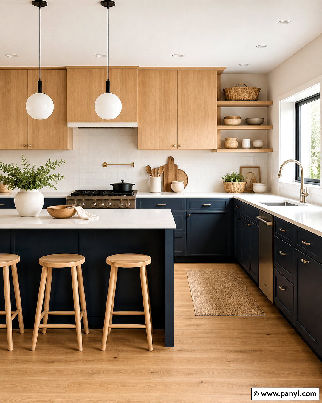 Navy Blue Kitchen With Light Wood - 20 navy blue kitchen decor ideas