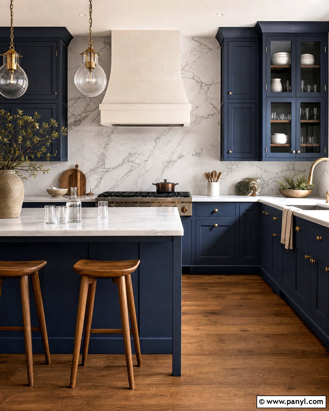 Navy Blue Kitchen With Marble Backsplash - 20 navy blue kitchen ideas