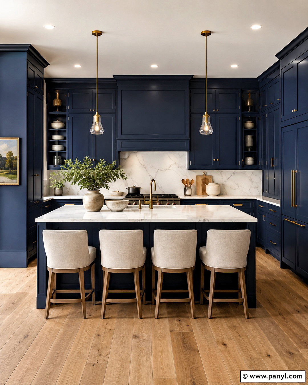 Navy Blue Kitchen With Marble Backsplash - 20 navy blue kitchen decor ideas