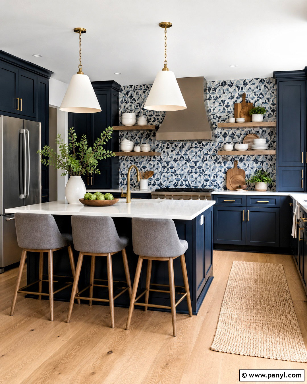 Navy Blue Kitchen With Patterned Tile - 20 navy blue kitchen decor ideas