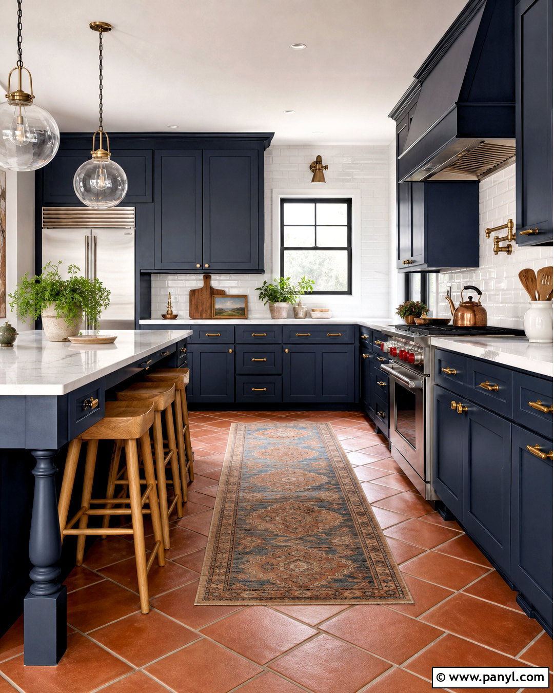 Navy Blue Kitchen With Terra Cotta Tile Floor - 20 kitchen with terra cotta tile floor ideas
