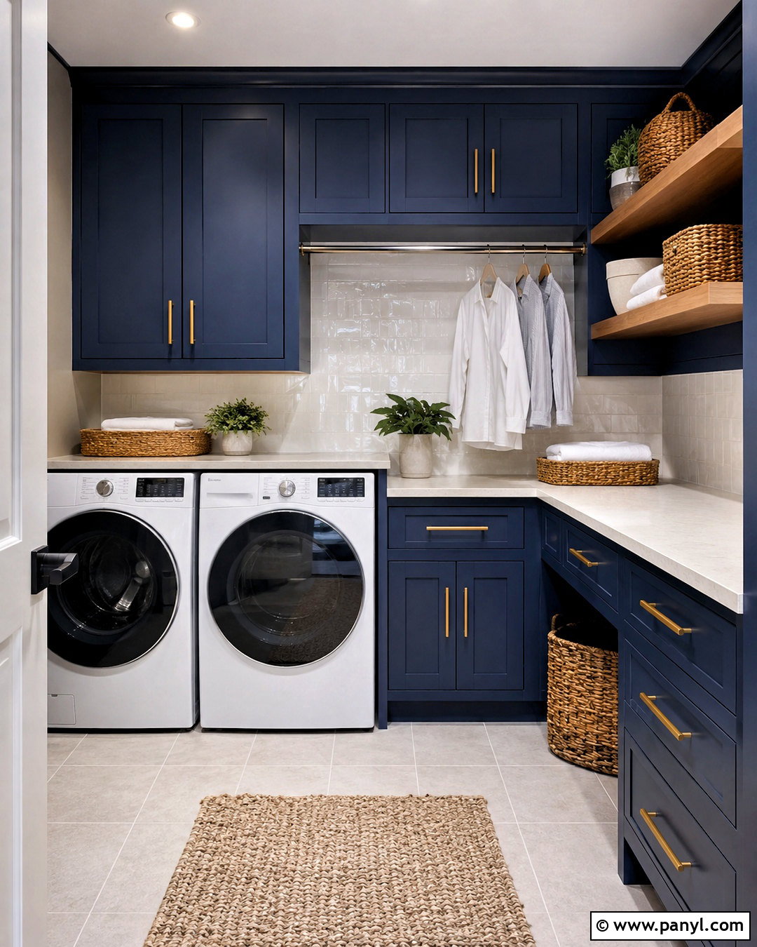 Navy Blue Laundry Room With Brass Hardware - 20 navy blue interior design ideas