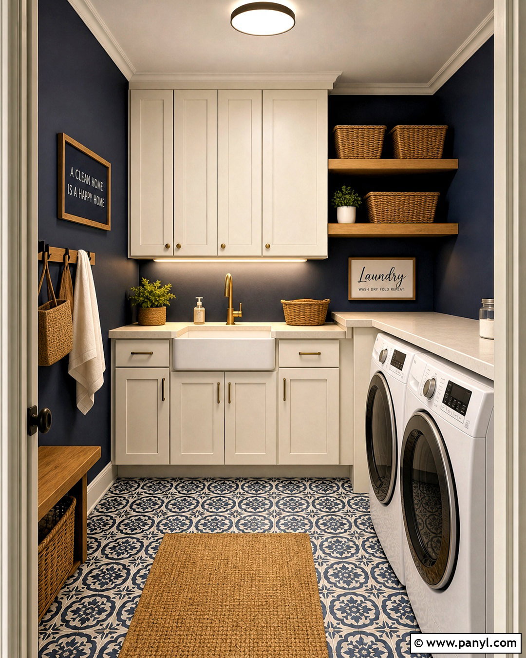 Navy Blue Laundry Room With Open Shelves - 20 navy blue wall paint ideas