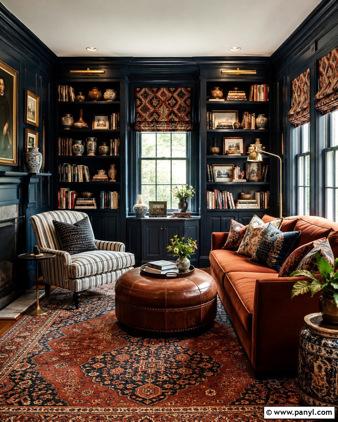 Navy Blue Library Walls - 20 Maximalist Wall Color Ideas