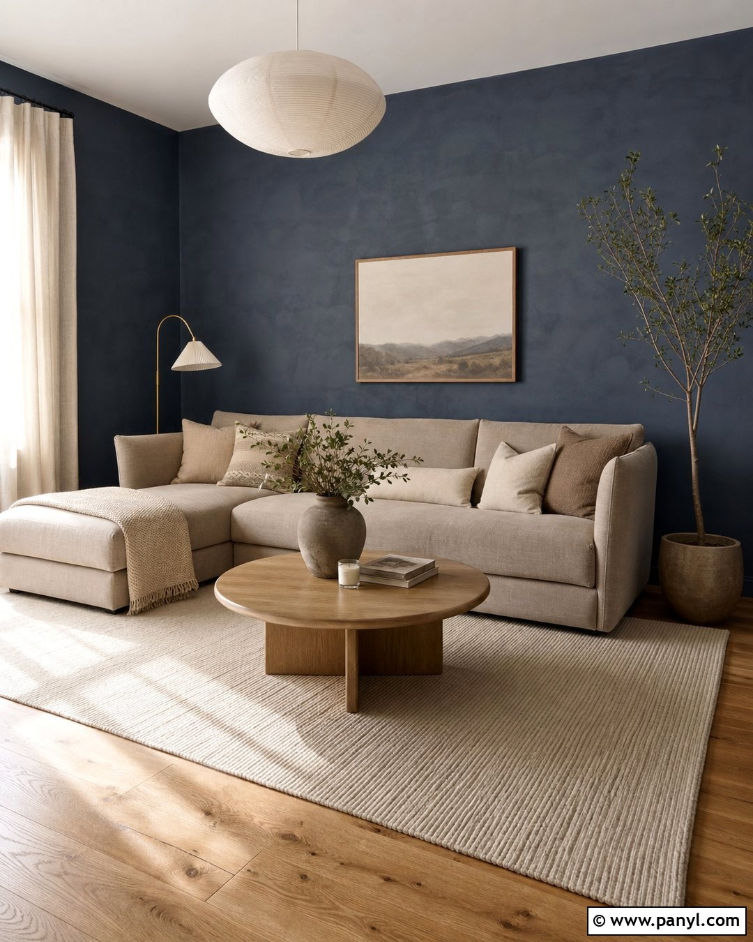 Navy Blue Limewash Living Room - 25 Textured Blue Wall Ideas