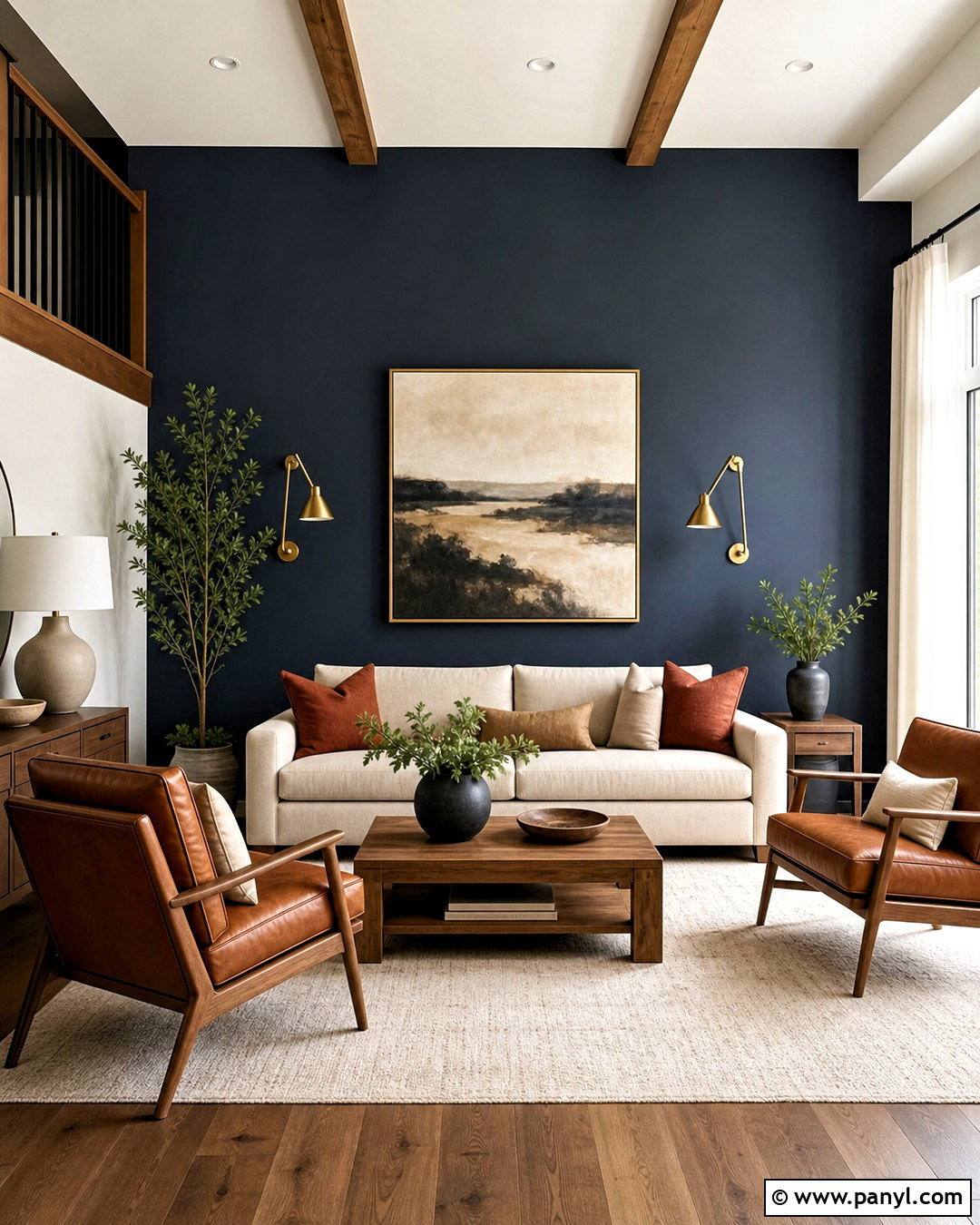 Navy Blue Living Room Feature Wall - 20 painted feature wall ideas