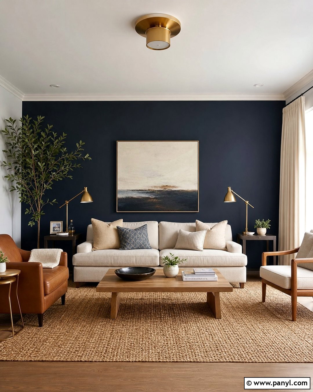 Navy Blue Living Room Painted Wall - 20 Room One Wall Painted Ideas
