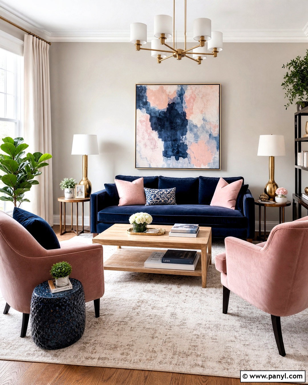 Navy Blue Living Room With Blush Pink - 20 navy blue living room decor ideas