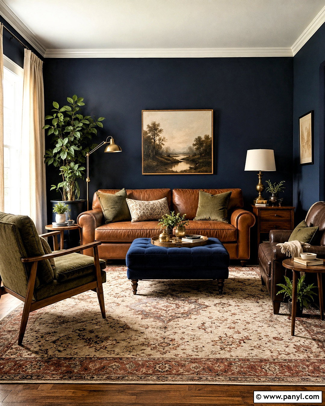 Navy Blue Living Room With Cognac Leather - 20 navy blue interior design ideas