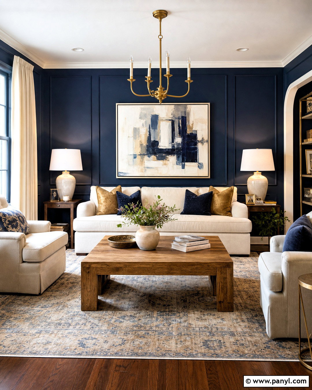 Navy Blue Living Room With Cream Sofa - 20 navy blue living room decor ideas