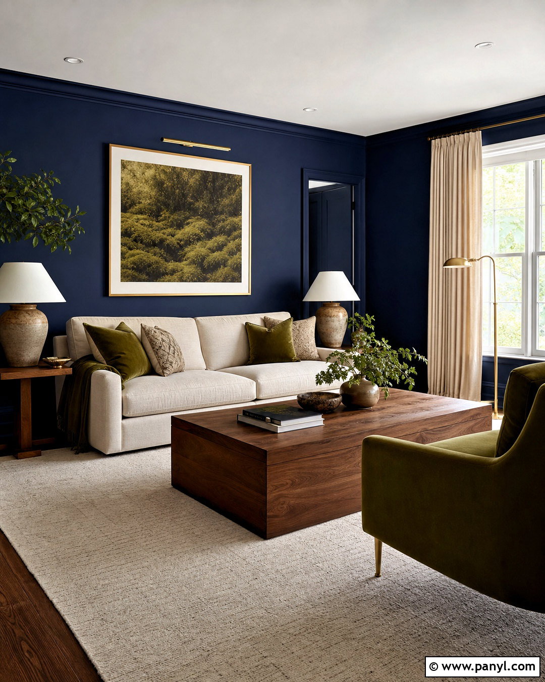 Navy Blue Living Room With Green Accents - 20 navy blue wall paint ideas