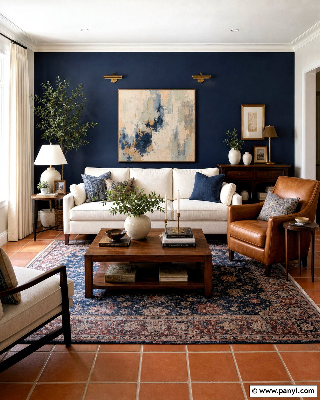Navy Blue Living Room With Terracotta Tiles - 20 terracotta tiles living room ideas