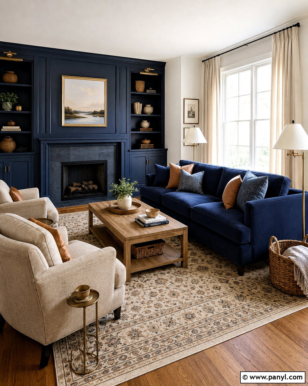 Navy Blue Living Room With Warm White Walls - 20 navy blue interior ideas