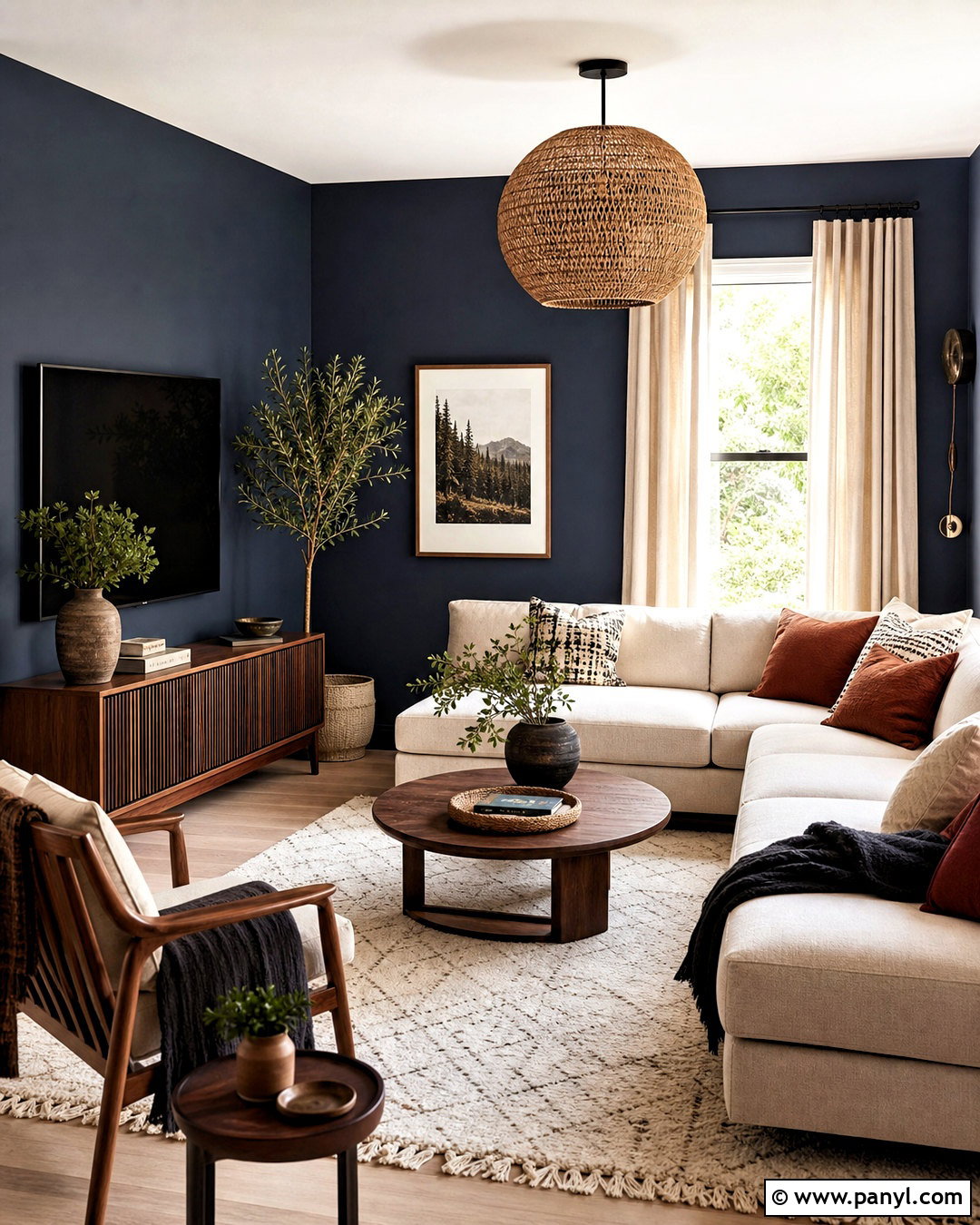 Navy Blue Living Room With Warm Wood - 20 navy blue living room decor ideas