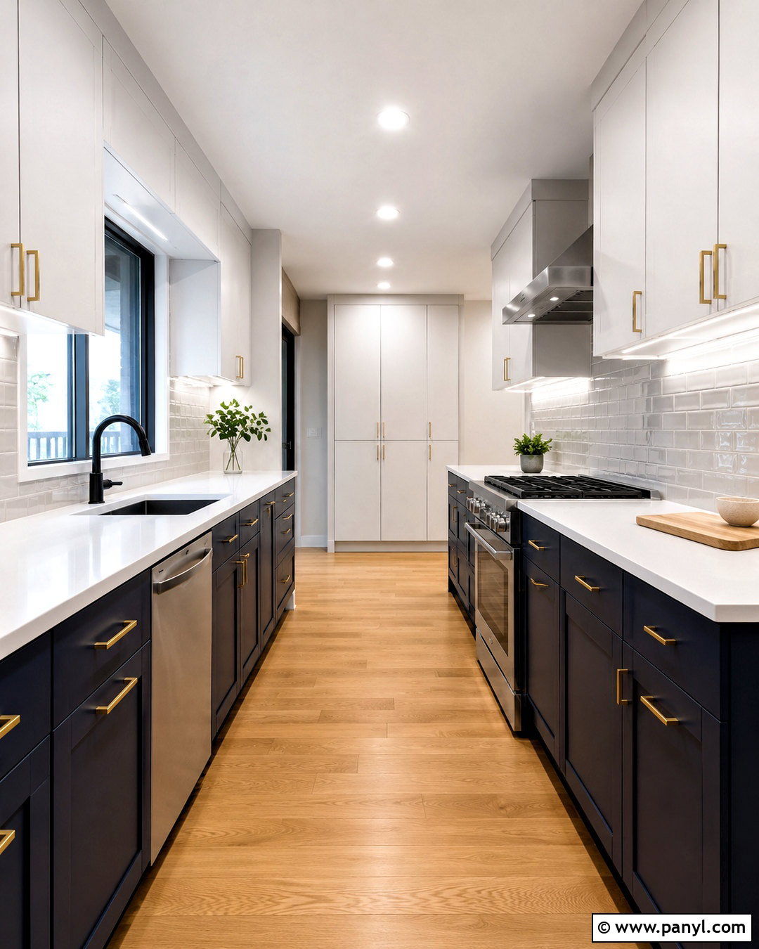 Navy Blue Lower Cabinets In A Galley Kitchen - 20 blue lower cabinets white upper ideas
