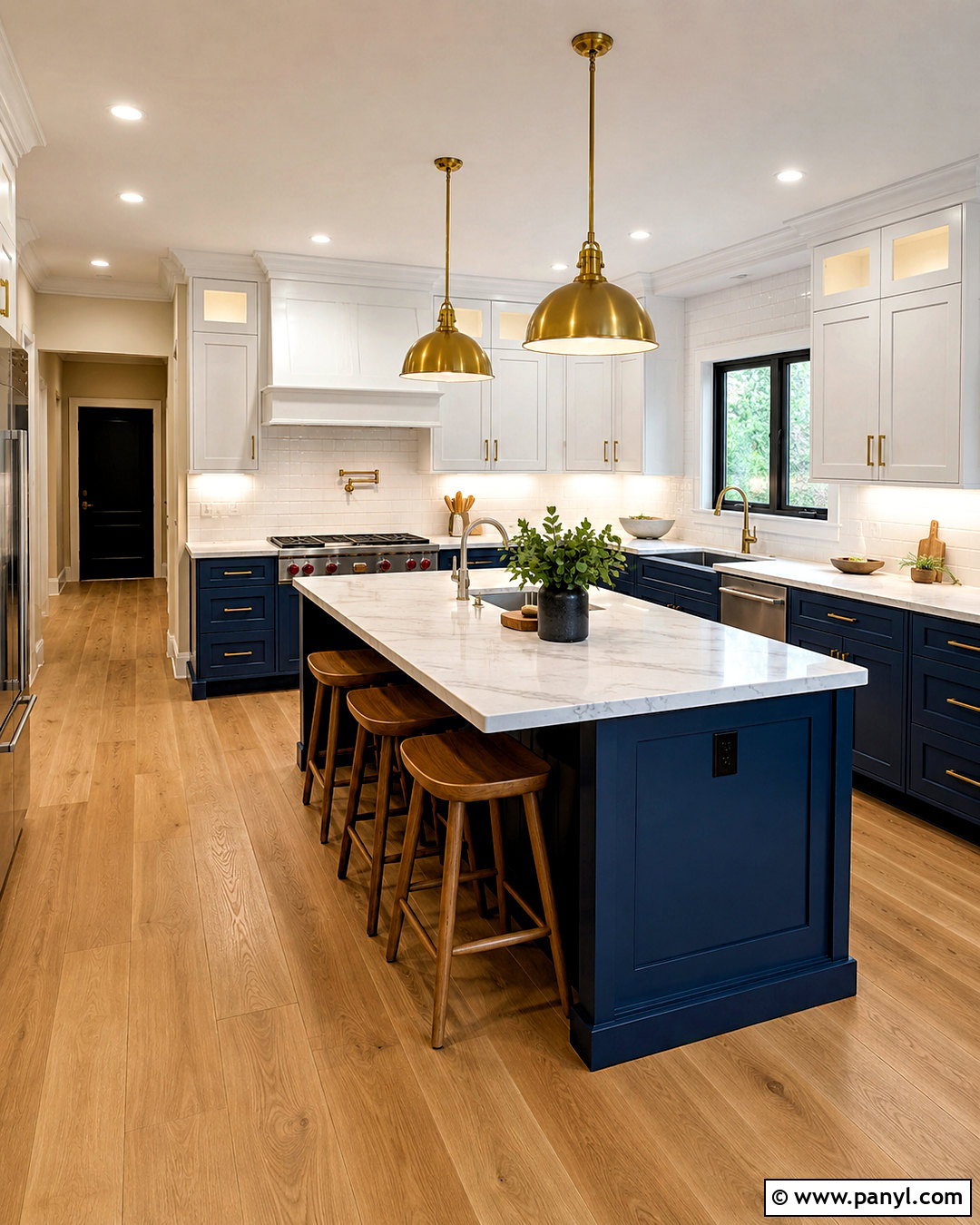 Navy Blue Lower Cabinets With Brass Hardware - 20 blue lower cabinets white upper ideas