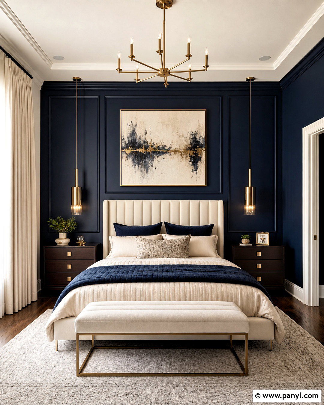 Navy Blue Luxury Feature Wall - 20 navy blue feature wall bedroom ideas