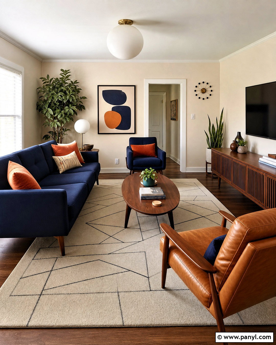 Navy Blue Midcentury Living Room - 20 navy blue living room decor ideas